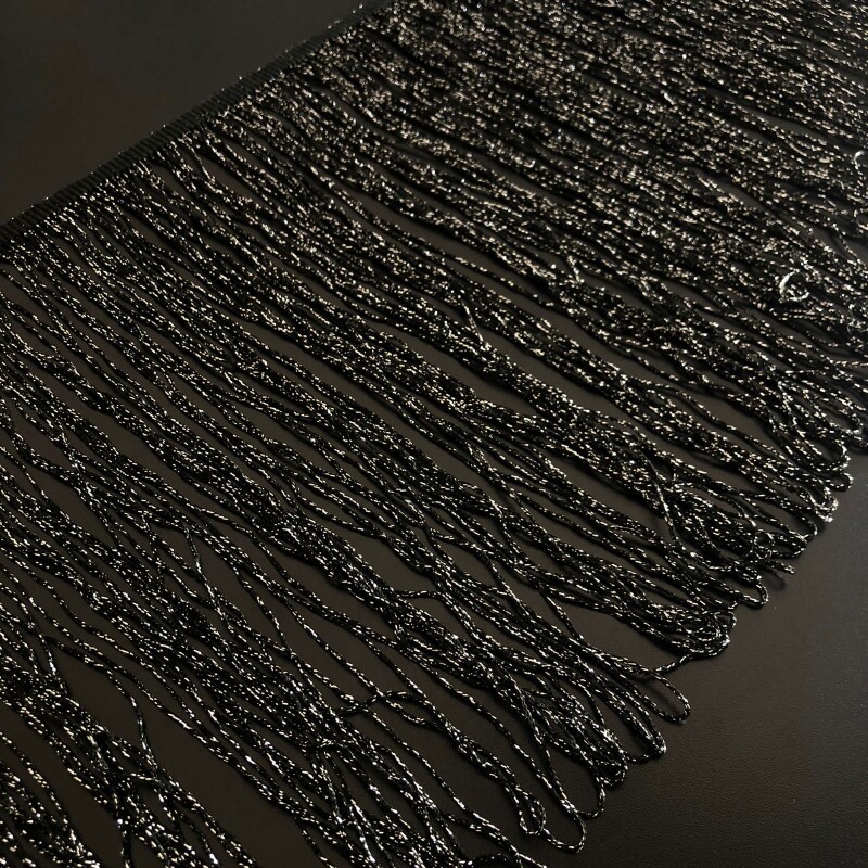 Franja Lurex - Preto e Prata - 30 cm 